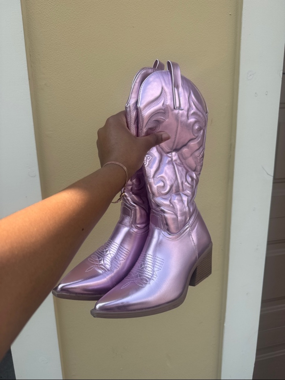 Metallic Lavender Pink Western Cowboy Boots for Women